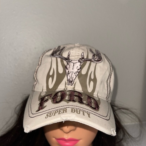 Ford Super Duty Beige Cap with Deer Skull Design - Picture 2 of 9